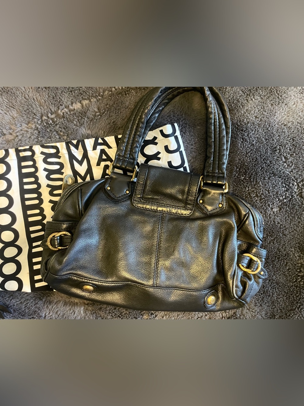 Marc Jacobs Black Leather Turn-Lock Shoulder Bag with Duster - Picture 3 of 8